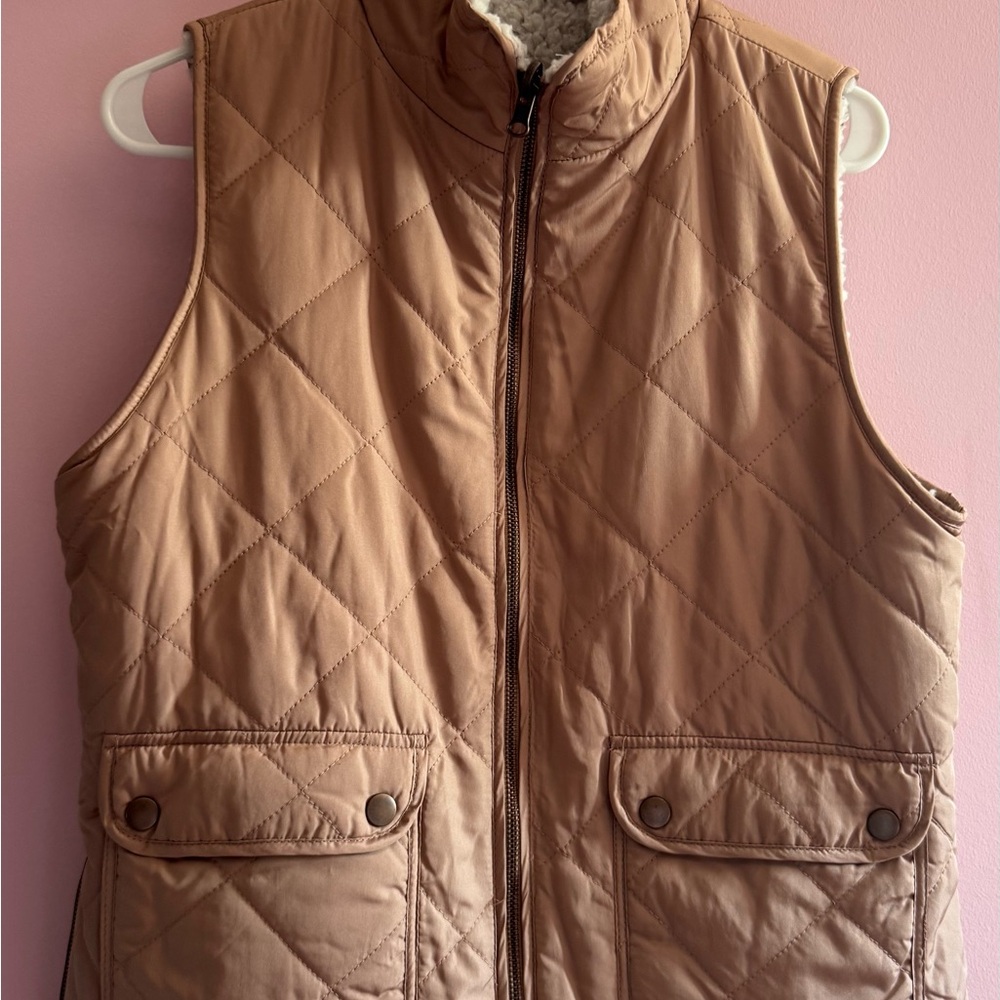 Dry Goods Quilted Tan Vest with Sherpa Collar